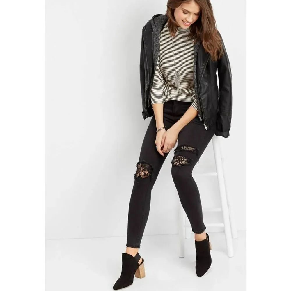 Silver Aiko Lace Rip Skinny Jeans